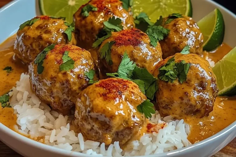 Creamy Coconut Curry Meatballs 2 Juicy Chicken Meatballs in Creamy Coconut Curry Sauce with Rice