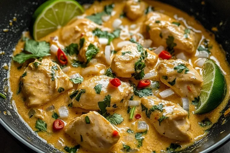 Coconut Lime Chicken 2 Juicy chicken breasts in a creamy coconut lime sauce, garnished with fresh cilantro and lime slices