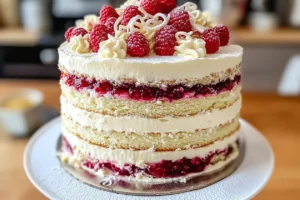 Easy White Chocolate Raspberry Layer Cake with Buttercream Frosting